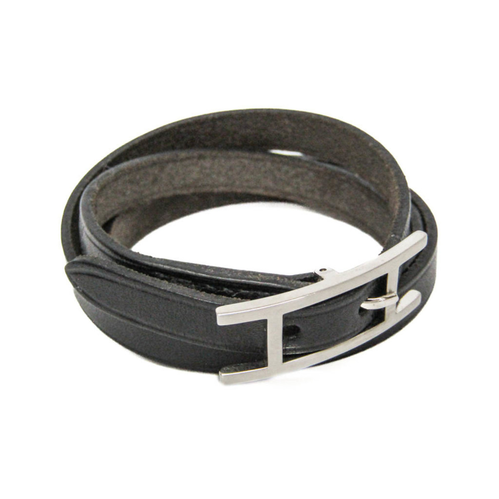 HERMES Silver Leather Bracelet